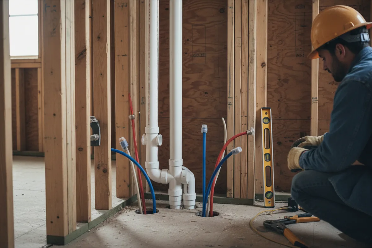 Drain and supply rough-in during Sump Pump Repair in Castleton
